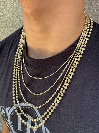 Ball Bead Moon Cut "Dog Tag" Chain Necklace - 14k Gold Vermeil 925 Sterling Silver - 16"-30" - 2mm-5mm