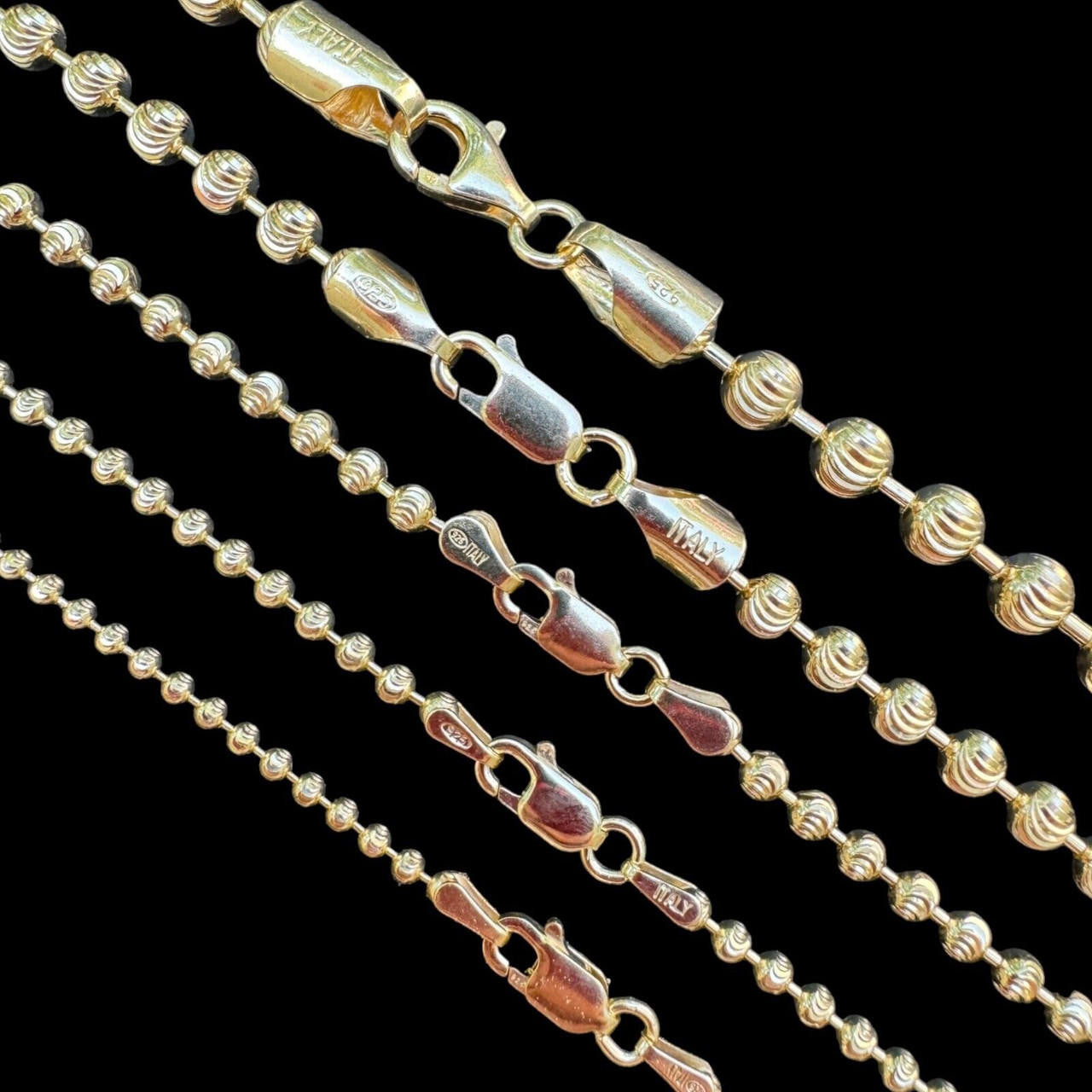 Ball Bead Moon Cut "Dog Tag" Chain Necklace - 14k Gold Vermeil 925 Sterling Silver - 16"-30" - 2mm-5mm