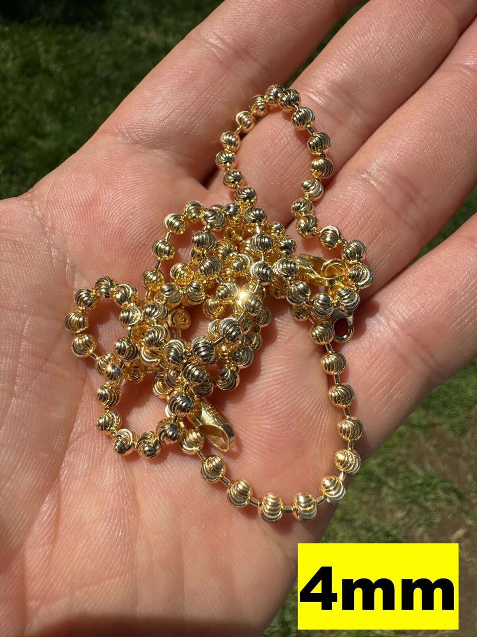 Ball Bead Moon Cut "Dog Tag" Chain Necklace - 14k Gold Vermeil 925 Sterling Silver - 16"-30" - 2mm-5mm