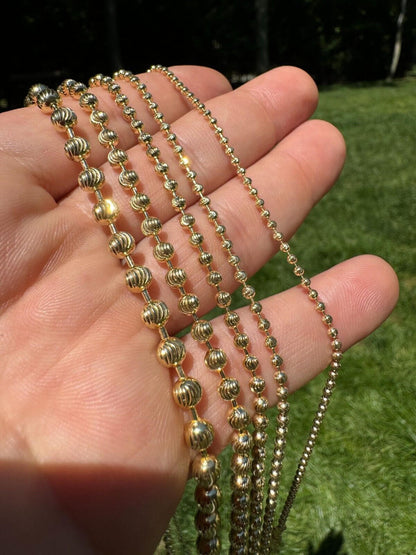 Ball Bead Moon Cut "Dog Tag" Chain Necklace - 14k Gold Vermeil 925 Sterling Silver - 16"-30" - 2mm-5mm