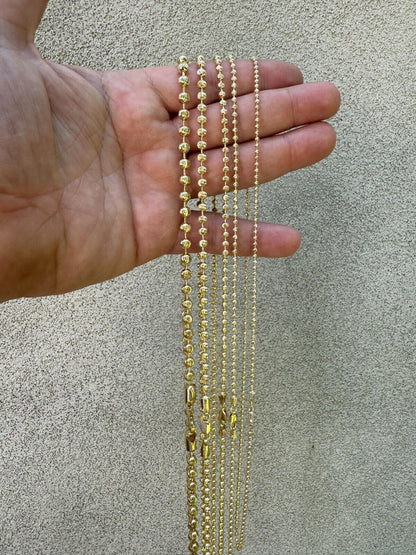 Ball Bead Moon Cut "Dog Tag" Chain Necklace - 14k Gold Vermeil 925 Sterling Silver - 16"-30" - 2mm-5mm