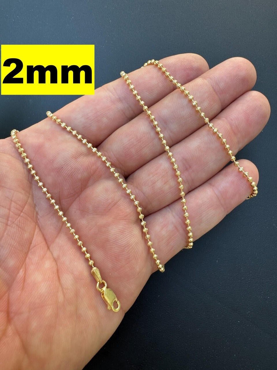 Ball Bead Moon Cut "Dog Tag" Chain Necklace - 14k Gold Vermeil 925 Sterling Silver - 16"-30" - 2mm-5mm