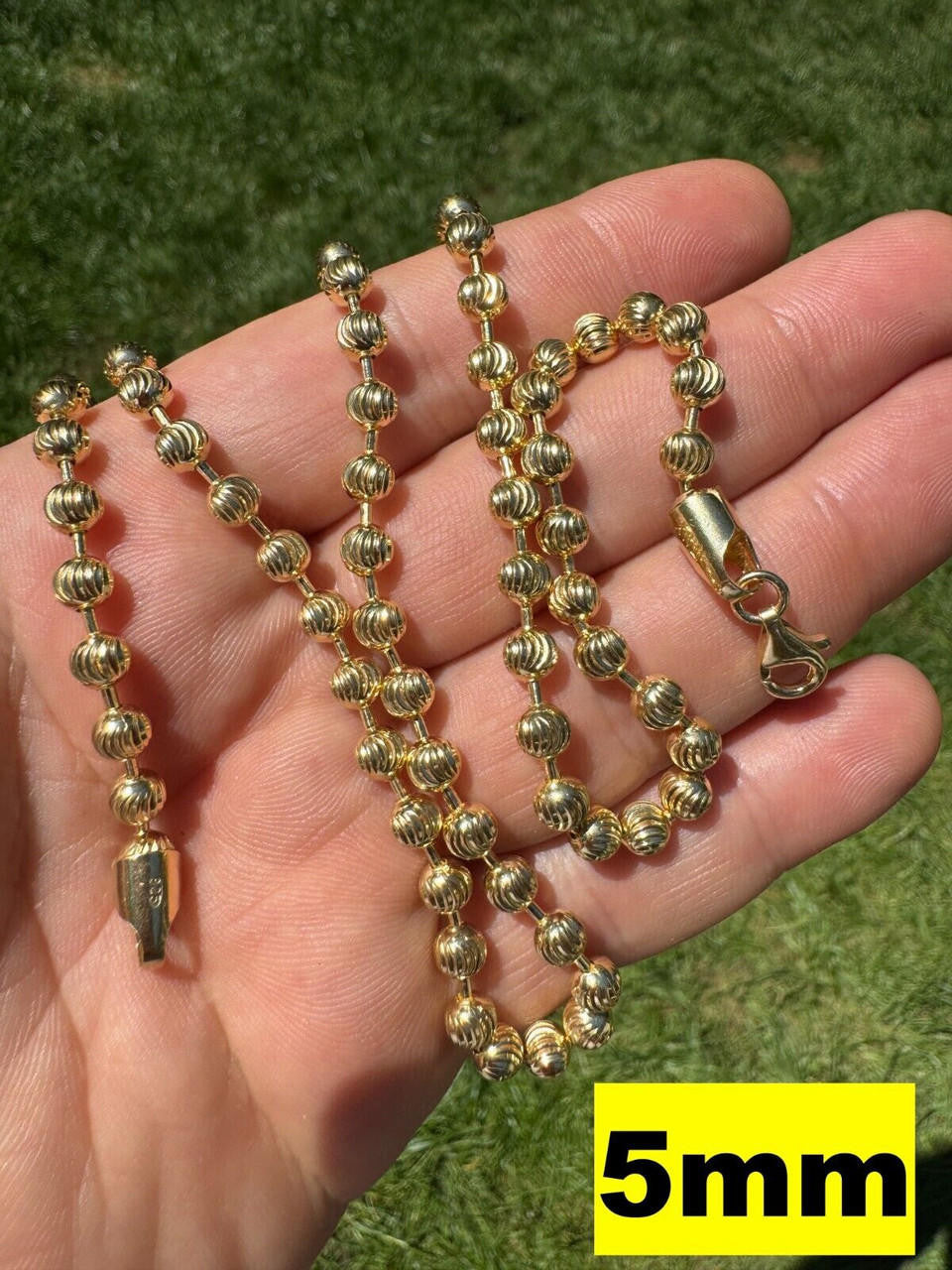 Ball Bead Moon Cut "Dog Tag" Chain Necklace - 14k Gold Vermeil 925 Sterling Silver - 16"-30" - 2mm-5mm