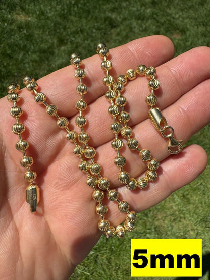 Ball Bead Moon Cut "Dog Tag" Chain Necklace - 14k Gold Vermeil 925 Sterling Silver - 16"-30" - 2mm-5mm