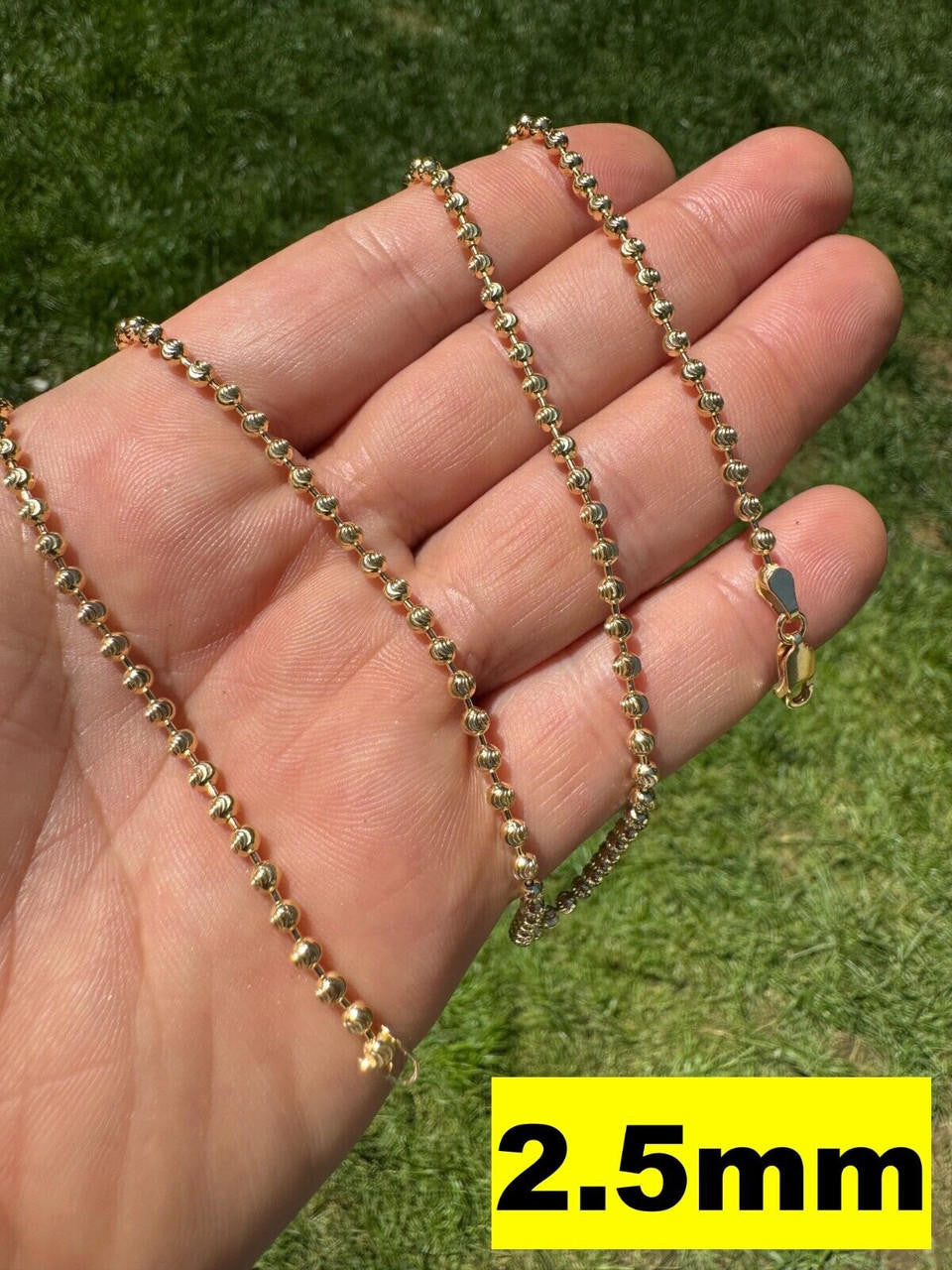 Ball Bead Moon Cut "Dog Tag" Chain Necklace - 14k Gold Vermeil 925 Sterling Silver - 16"-30" - 2mm-5mm