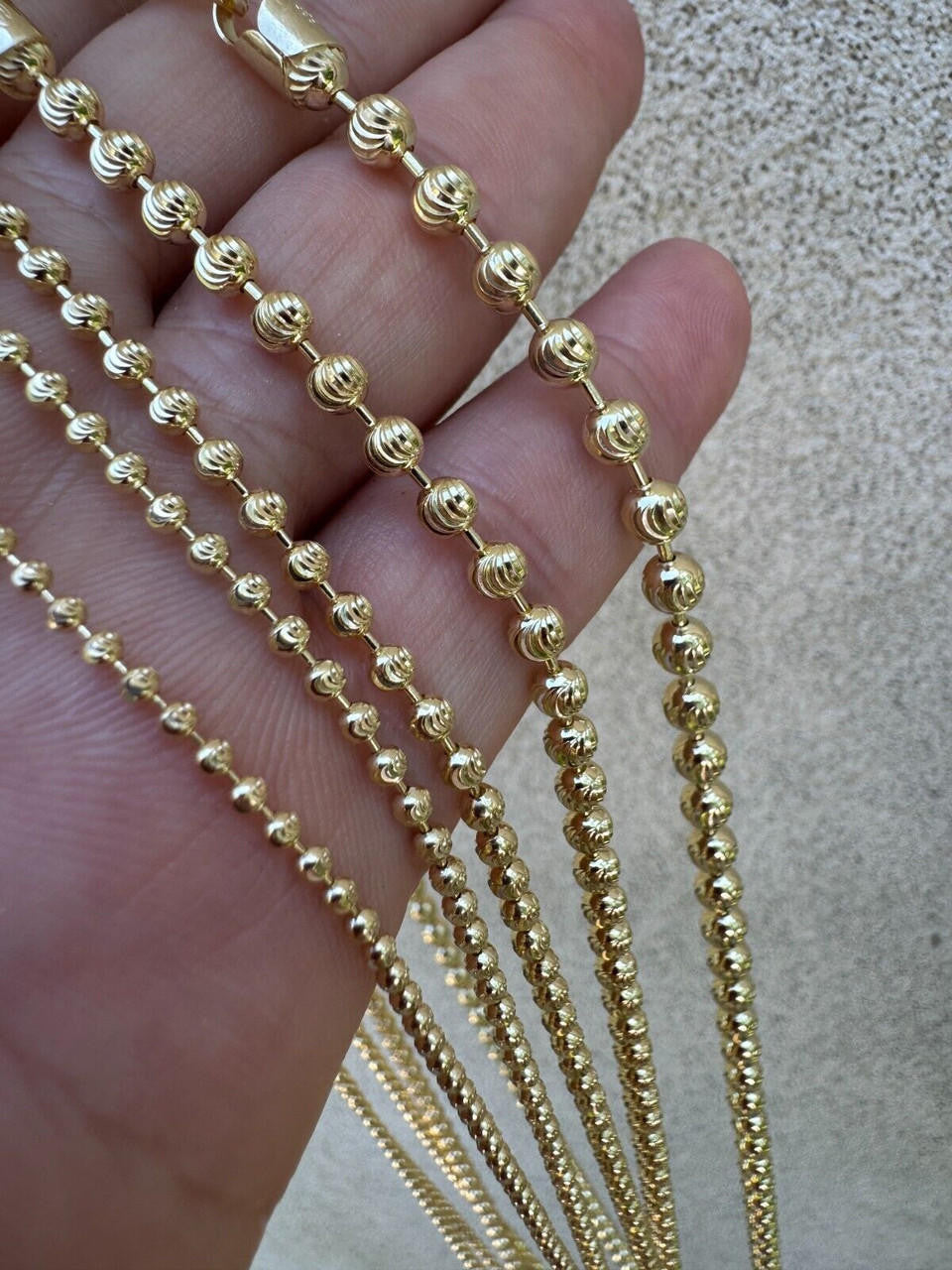 Ball Bead Moon Cut "Dog Tag" Chain Necklace - 14k Gold Vermeil 925 Sterling Silver - 16"-30" - 2mm-5mm