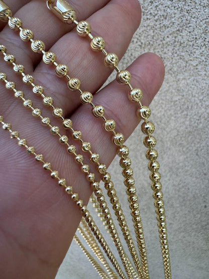 Ball Bead Moon Cut "Dog Tag" Chain Necklace - 14k Gold Vermeil 925 Sterling Silver - 16"-30" - 2mm-5mm