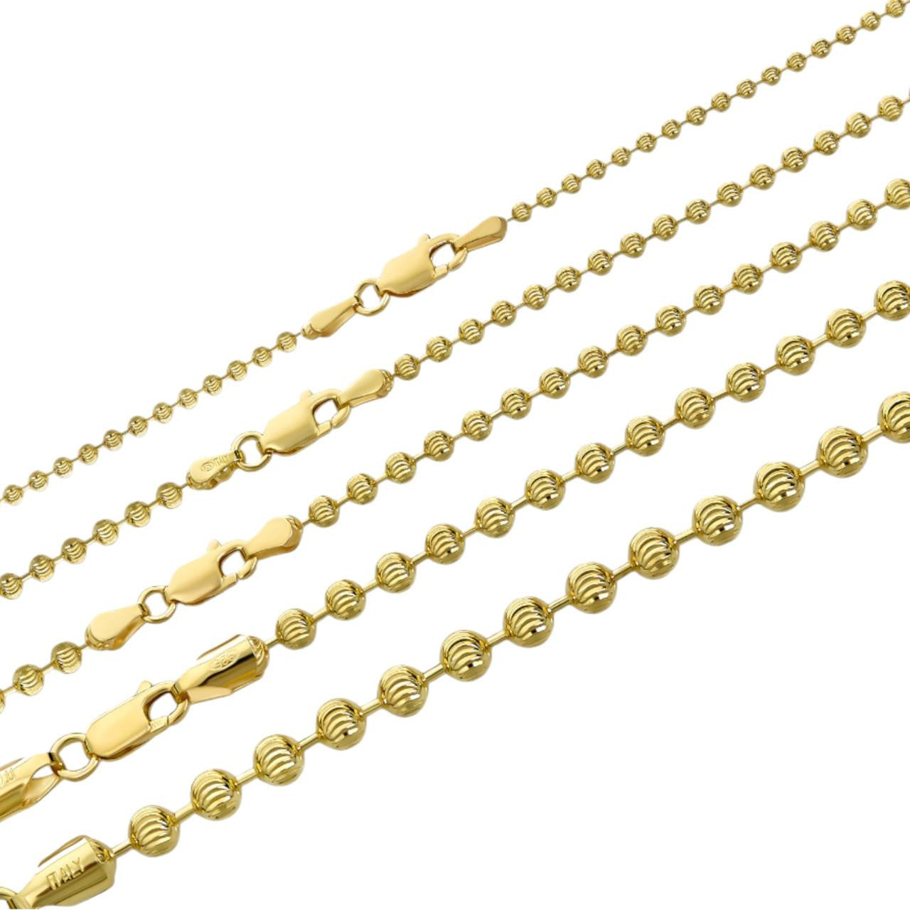 Ball Bead Moon Cut "Dog Tag" Chain Necklace - 14k Gold Vermeil 925 Sterling Silver - 16"-30" - 2mm-5mm