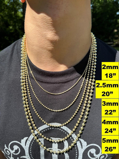 Ball Bead Moon Cut "Dog Tag" Chain Necklace - 14k Gold Vermeil 925 Sterling Silver - 16"-30" - 2mm-5mm