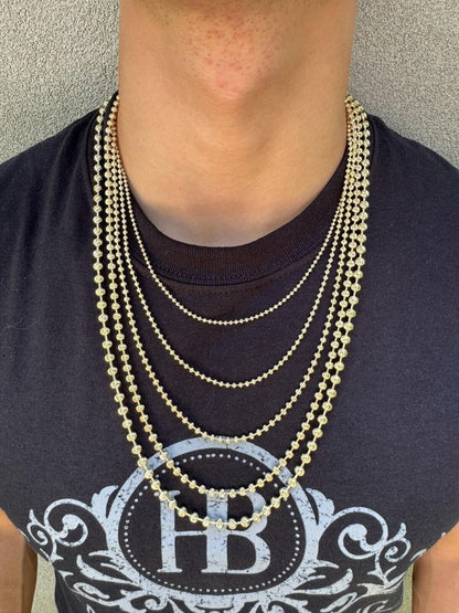 Ball Bead Moon Cut "Dog Tag" Chain Necklace - 14k Gold Vermeil 925 Sterling Silver - 16"-30" - 2mm-5mm