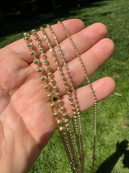 Ball Bead Moon Cut "Dog Tag" Chain Necklace - 14k Gold Vermeil 925 Sterling Silver - 16"-30" - 2mm-5mm