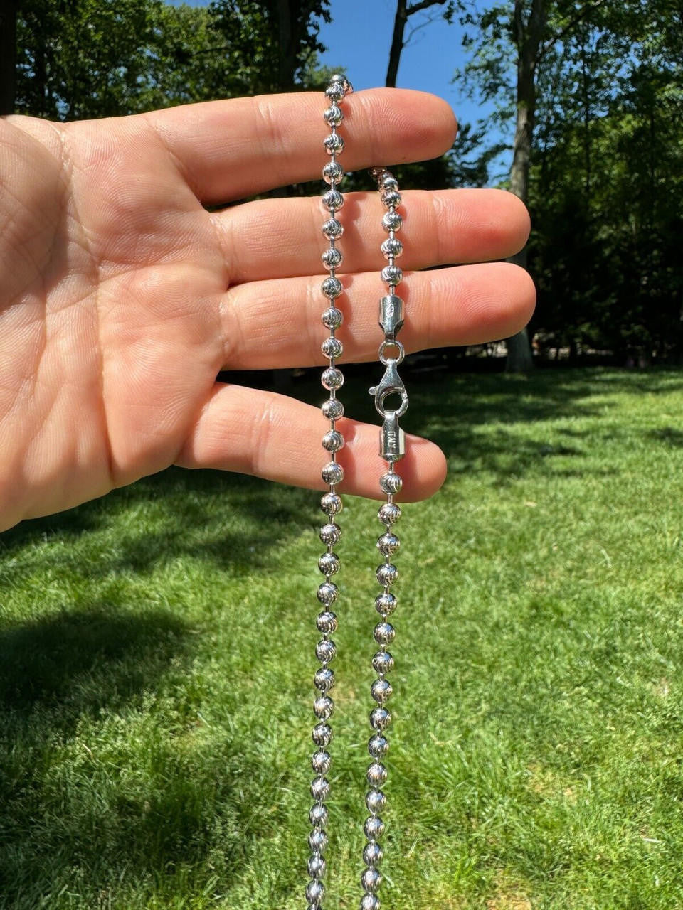 Ball Bead Moon Cut "Dog Tag" Chain Necklace - Rhodium Finish 925 Sterling Silver - 16"-30" - 2mm-5mm