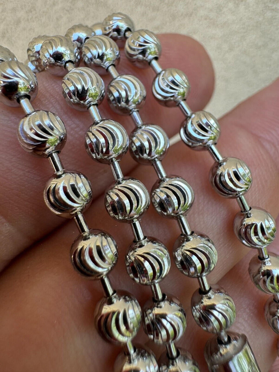 Ball Bead Moon Cut "Dog Tag" Chain Necklace - Rhodium Finish 925 Sterling Silver - 16"-30" - 2mm-5mm