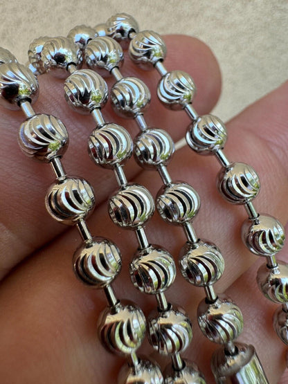 Ball Bead Moon Cut "Dog Tag" Chain Necklace - Rhodium Finish 925 Sterling Silver - 16"-30" - 2mm-5mm