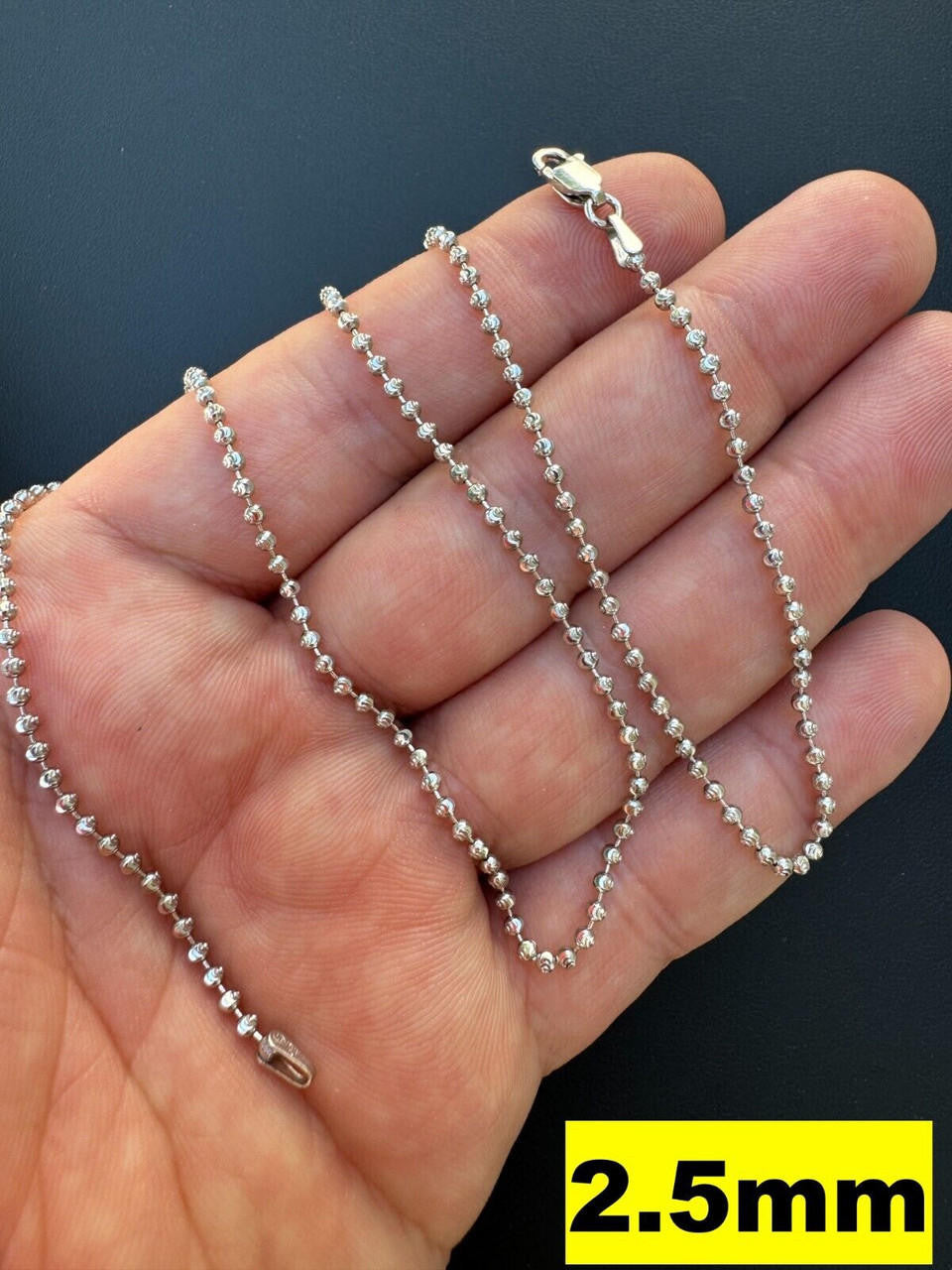 Ball Bead Moon Cut "Dog Tag" Chain Necklace - Rhodium Finish 925 Sterling Silver - 16"-30" - 2mm-5mm