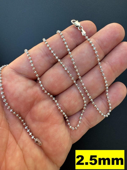 Ball Bead Moon Cut "Dog Tag" Chain Necklace - Rhodium Finish 925 Sterling Silver - 16"-30" - 2mm-5mm