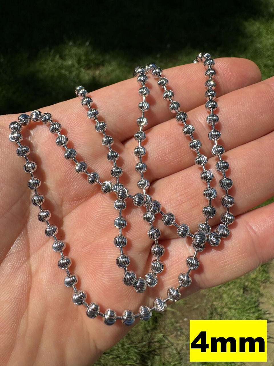 Ball Bead Moon Cut "Dog Tag" Chain Necklace - Rhodium Finish 925 Sterling Silver - 16"-30" - 2mm-5mm