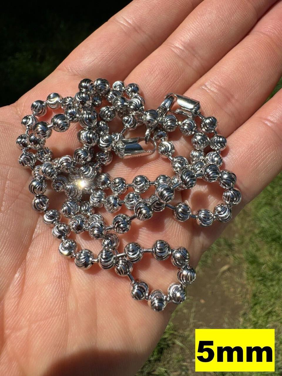 Ball Bead Moon Cut "Dog Tag" Chain Necklace - Rhodium Finish 925 Sterling Silver - 16"-30" - 2mm-5mm