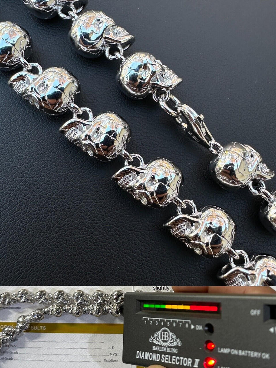 MOISSANITE Custom Skull Link Death Necklace Chain - 925 Silver - 9.5mm - 18"-28"
