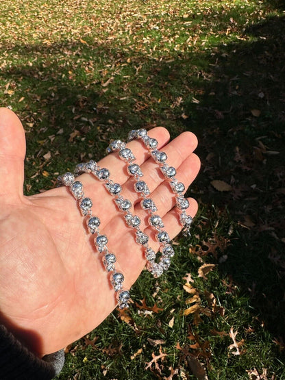 MOISSANITE Custom Skull Link Death Necklace Chain - 925 Silver - 9.5mm - 18"-28"