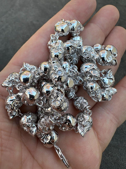 MOISSANITE Custom Skull Link Death Necklace Chain - 925 Silver - 9.5mm - 18"-28"