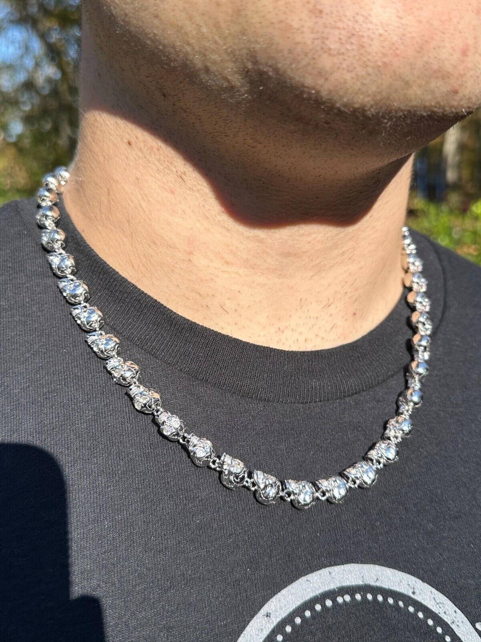 MOISSANITE Custom Skull Link Death Necklace Chain - 925 Silver - 9.5mm - 18"-28"