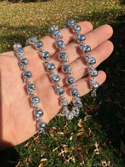 MOISSANITE Custom Skull Link Death Necklace Chain - 925 Silver - 9.5mm - 18"-28"