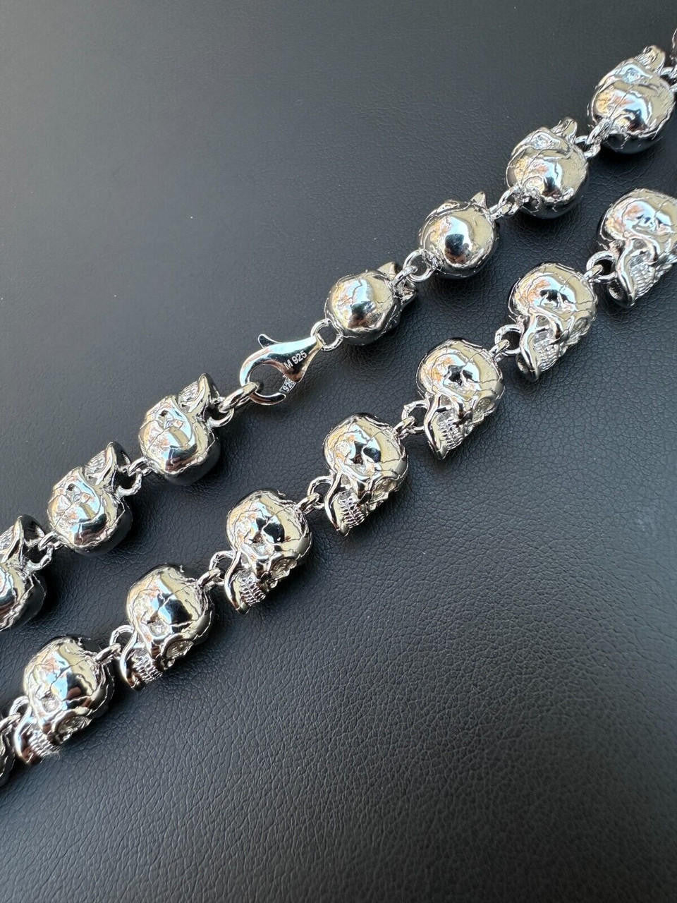 MOISSANITE Custom Skull Link Death Necklace Chain - 925 Silver - 9.5mm - 18"-28"