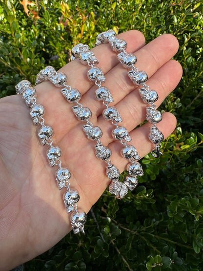 MOISSANITE Custom Skull Link Death Necklace Chain - 925 Silver - 9.5mm - 18"-28"
