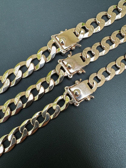 Curb Cuban Link Chain Bracelet W. Box Lock - 14k Rose Gold Vermeil 925 Sterling Silver - 18"-30" - 9.5mm-13mm