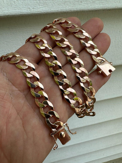 Curb Cuban Link Chain Bracelet W. Box Lock - 14k Rose Gold Vermeil 925 Sterling Silver - 18"-30" - 9.5mm-13mm