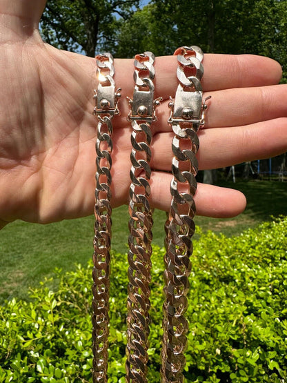 Curb Cuban Link Chain Bracelet W. Box Lock - 14k Rose Gold Vermeil 925 Sterling Silver - 18"-30" - 9.5mm-13mm