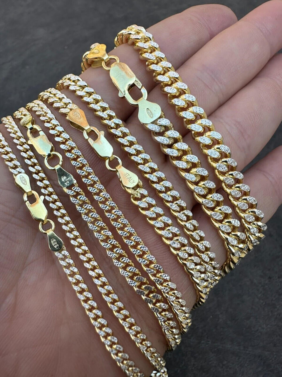 Diamond Cut Miami Cuban Link Chain Necklace Or Bracelet - 14k Gold Vermeil 925 Sterling Silver - 7"-30" - 3mm-7mm