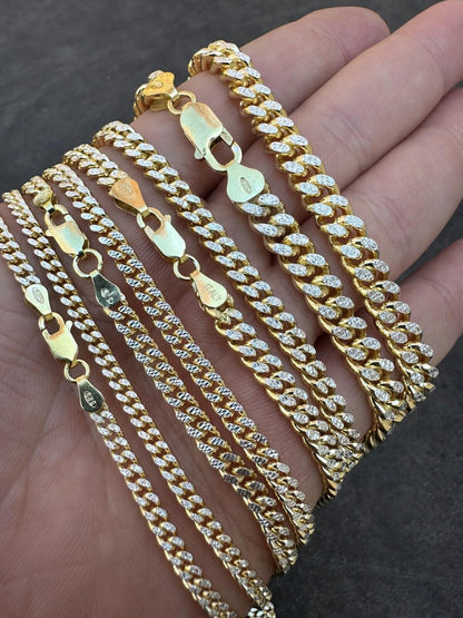 Diamond Cut Miami Cuban Link Chain Necklace Or Bracelet - 14k Gold Vermeil 925 Sterling Silver - 7"-30" - 3mm-7mm