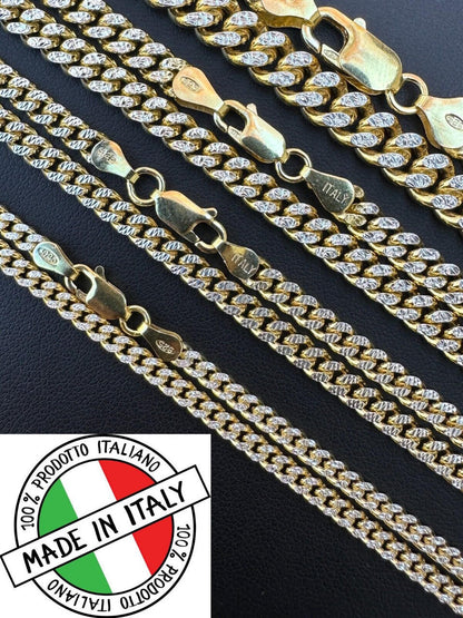 Diamond Cut Miami Cuban Link Chain Necklace Or Bracelet - 14k Gold Vermeil 925 Sterling Silver - 7"-30" - 3mm-7mm