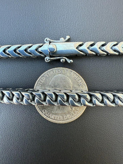 Modern Black Franco Link Chain Necklace W. Box Lock - Black Rhodium Over 925 Sterling Silver - 18"-30" - 6mm