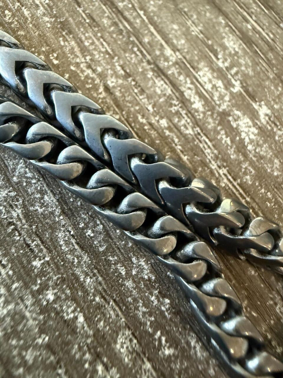 Modern Black Franco Link Chain Necklace W. Box Lock - Black Rhodium Over 925 Sterling Silver - 18"-30" - 6mm