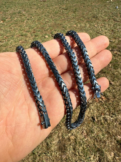 Modern Black Franco Link Chain Necklace W. Box Lock - Black Rhodium Over 925 Sterling Silver - 18"-30" - 6mm