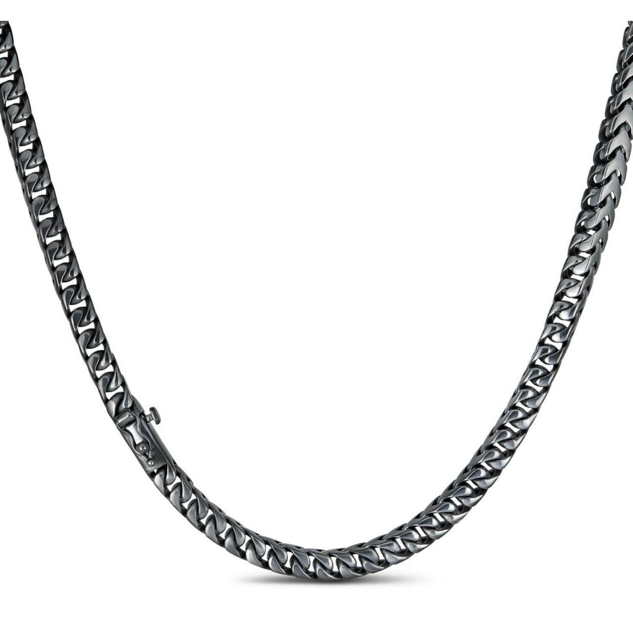 Modern Black Franco Link Chain Necklace W. Box Lock - Black Rhodium Over 925 Sterling Silver - 18"-30" - 6mm