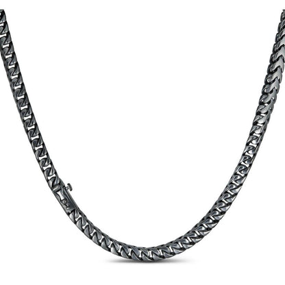 Modern Black Franco Link Chain Necklace W. Box Lock - Black Rhodium Over 925 Sterling Silver - 18"-30" - 6mm