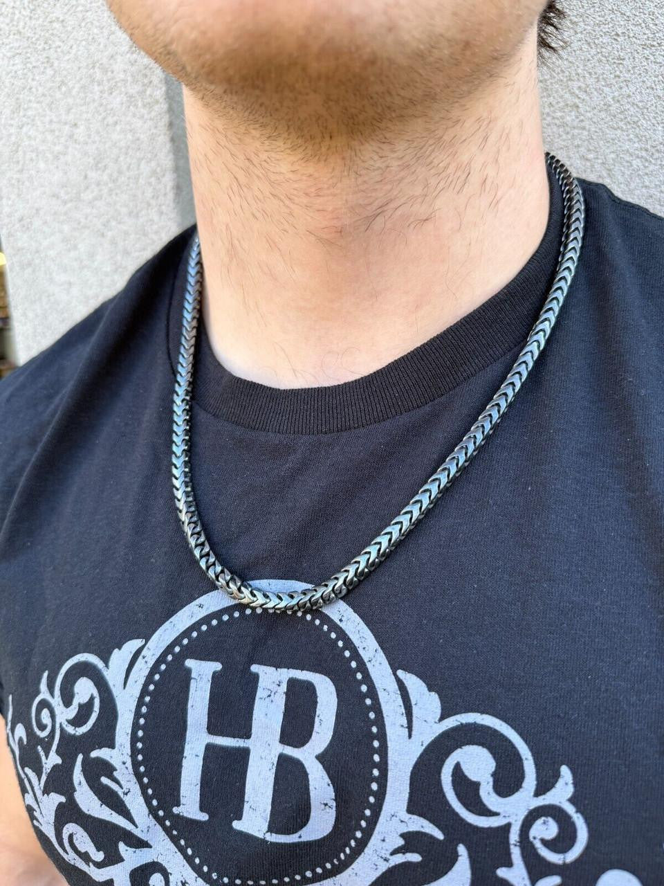 Modern Black Franco Link Chain Necklace W. Box Lock - Black Rhodium Over 925 Sterling Silver - 18"-30" - 6mm