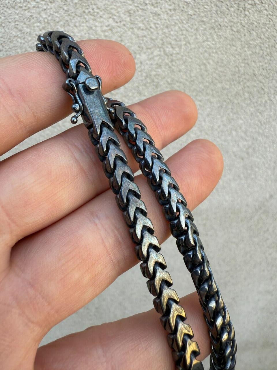 Modern Black Franco Link Chain Necklace W. Box Lock - Black Rhodium Over 925 Sterling Silver - 18"-30" - 6mm