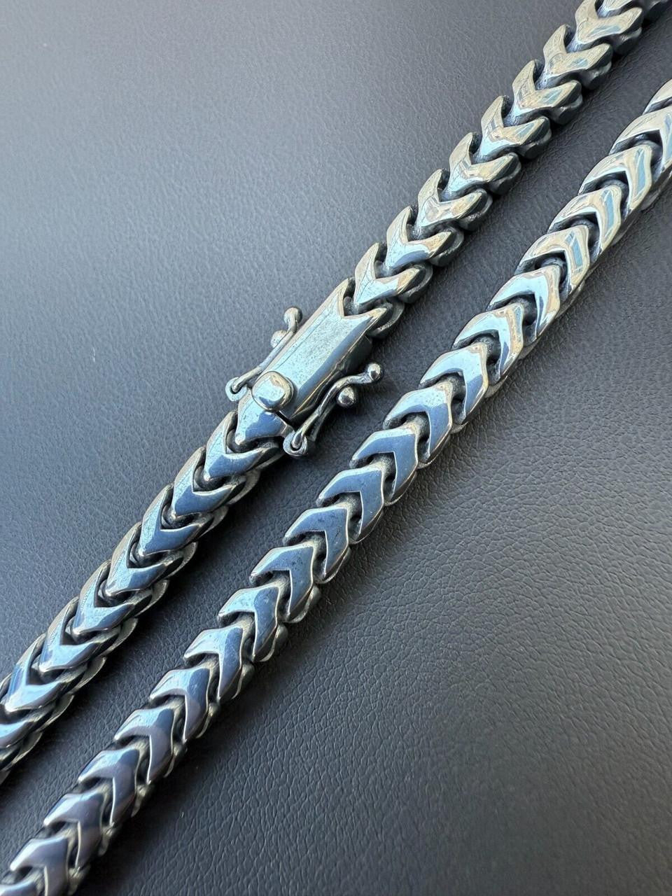 Modern Black Franco Link Chain Necklace W. Box Lock - Black Rhodium Over 925 Sterling Silver - 18"-30" - 6mm