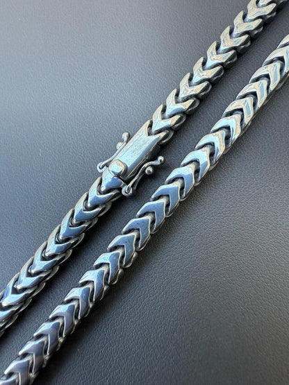 Modern Black Franco Link Chain Necklace W. Box Lock - Black Rhodium Over 925 Sterling Silver - 18"-30" - 6mm