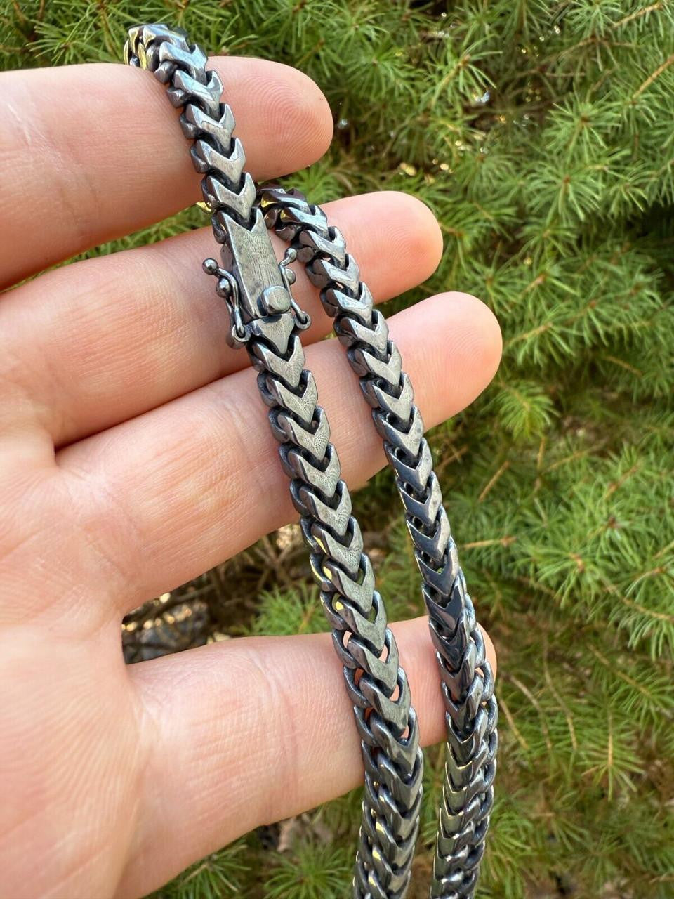 Modern Black Franco Link Chain Necklace W. Box Lock - Black Rhodium Over 925 Sterling Silver - 18"-30" - 6mm