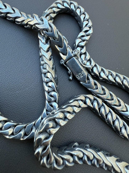 Modern Black Franco Link Chain Necklace W. Box Lock - Black Rhodium Over 925 Sterling Silver - 18"-30" - 6mm