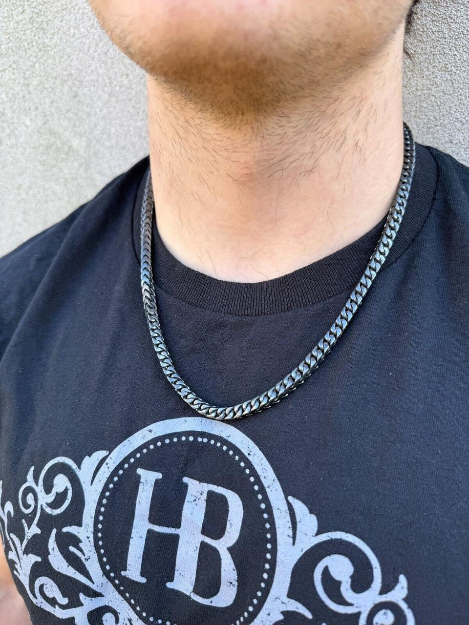 Modern Black Franco Link Chain Necklace W. Box Lock - Black Rhodium Over 925 Sterling Silver - 18"-30" - 6mm