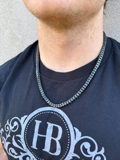 Modern Black Franco Link Chain Necklace W. Box Lock - Black Rhodium Over 925 Sterling Silver - 18"-30" - 6mm