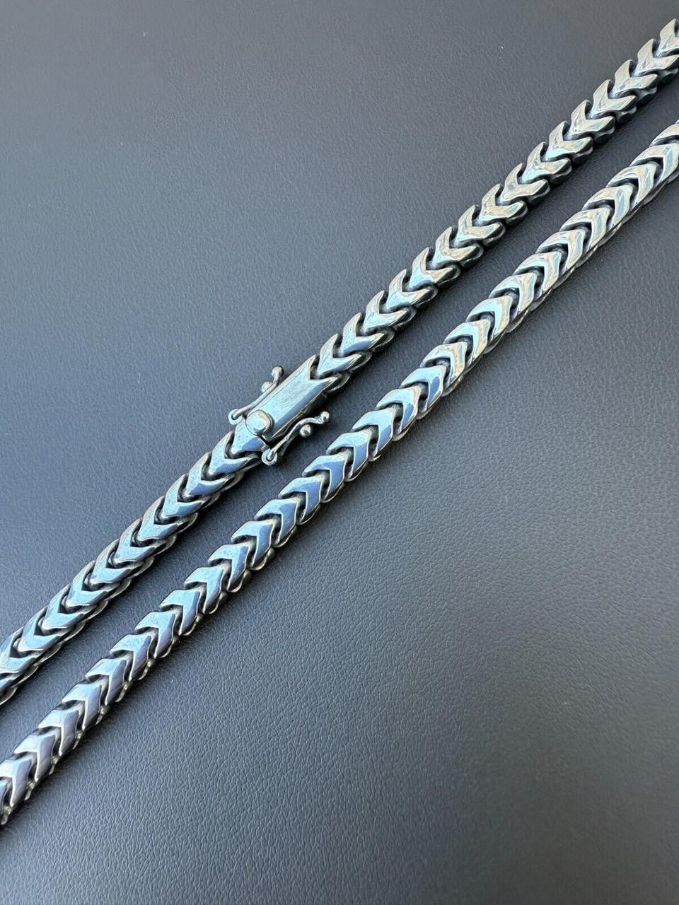 Modern Black Franco Link Chain Necklace W. Box Lock - Black Rhodium Over 925 Sterling Silver - 18"-30" - 6mm