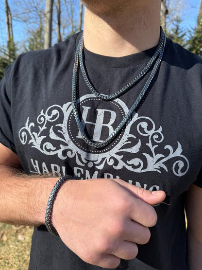 Modern Black Franco Link Chain Necklace W. Box Lock - Black Rhodium Over 925 Sterling Silver - 18"-30" - 6mm